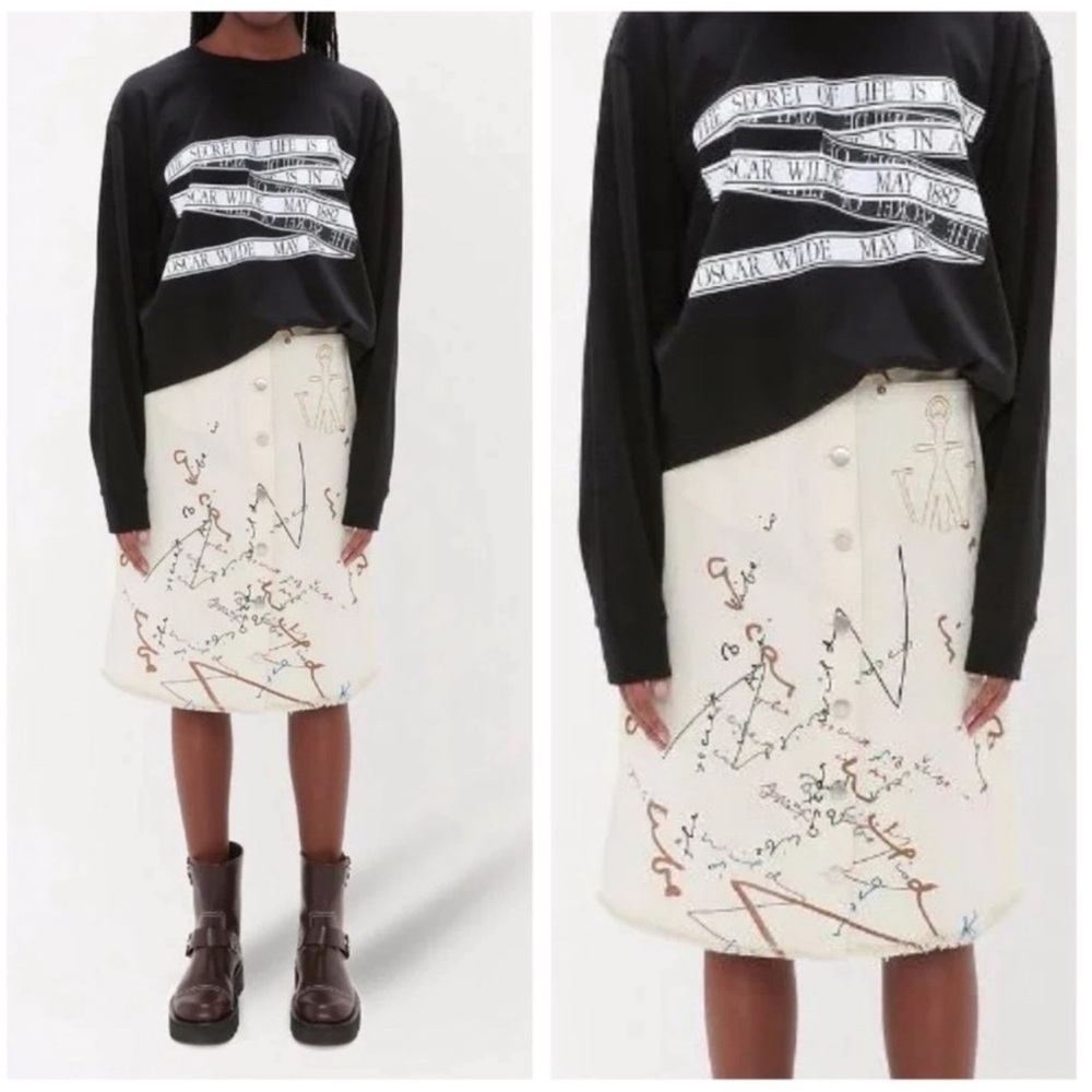 JW Anderson Oscar Wilde Capsule A Line Printed Logo Skirt